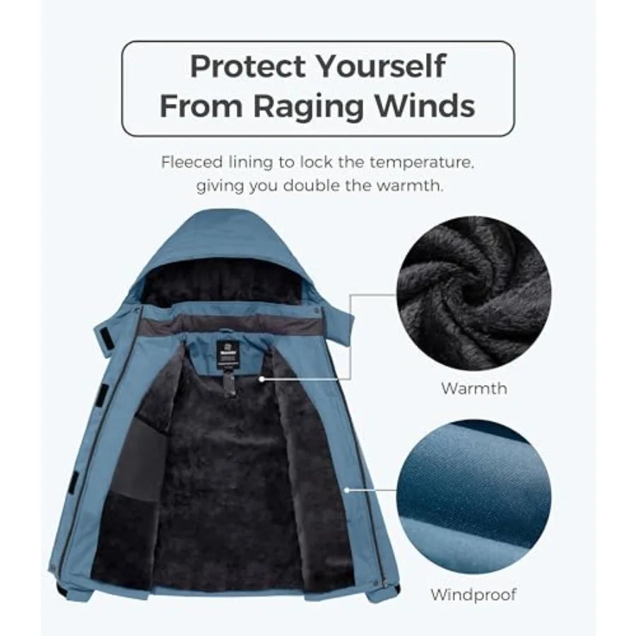 wantdo Women's Mountain Waterproof Ski Jacket Windproof Rain Jacket Winter Warm Hooded Coat