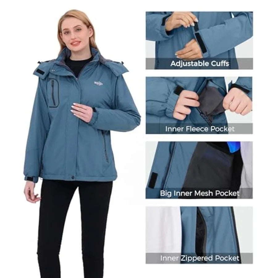 wantdo Women's Mountain Waterproof Ski Jacket Windproof Rain Jacket Winter Warm Hooded Coat