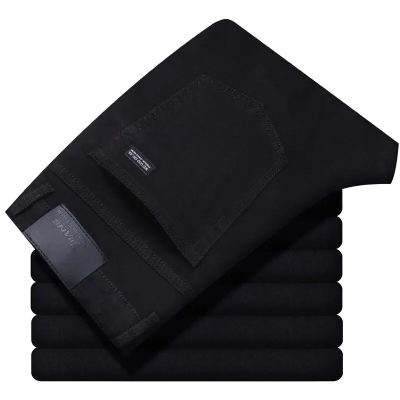 Wthinlee New Business Men's Jeans Casual Straight Stretch Fashion Classic Blue Black Work Denim Pant Trousers Male  Clothing
