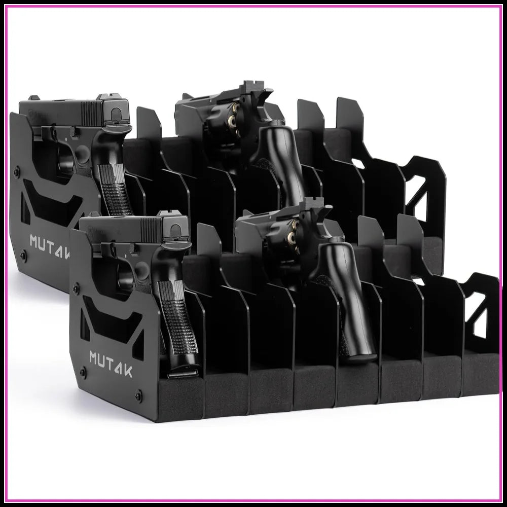 Soft Foam Pistol Rack for Gun Safe, Handgun Stand Organizer, Adjustable Slots, Anti-Scratch, Magnetic Base, 16 Slots