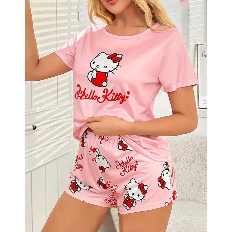 Pajama Set Hello Kitty Women's Spring Summer New Style 2026 Cartoon Cute Short-Sleeved Shorts Two-Piece Home Set Girl's Comfort