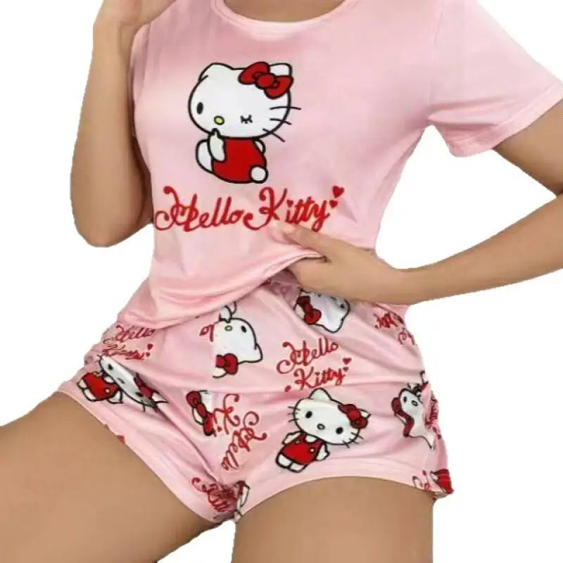 Pajama Set Hello Kitty Women's Spring Summer New Style 2026 Cartoon Cute Short-Sleeved Shorts Two-Piece Home Set Girl's Comfort