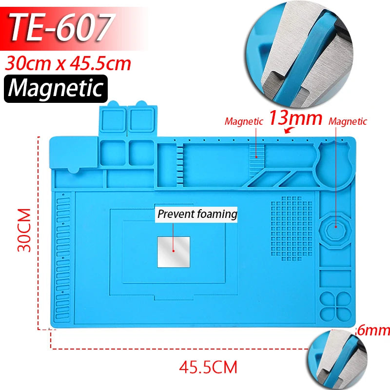 Magnetic Mat Silicone Repair Mat Circuit Board Soldering Pad Heat Resistant 932°F Anti-Static for ESD Iron Phone Repair