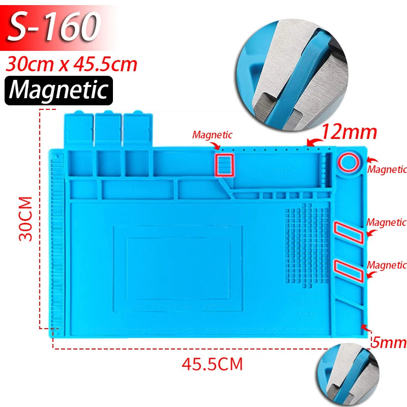 Magnetic Mat Silicone Repair Mat Circuit Board Soldering Pad Heat Resistant 932°F Anti-Static for ESD Iron Phone Repair