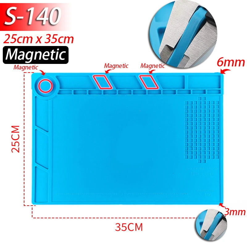 Magnetic Mat Silicone Repair Mat Circuit Board Soldering Pad Heat Resistant 932°F Anti-Static for ESD Iron Phone Repair