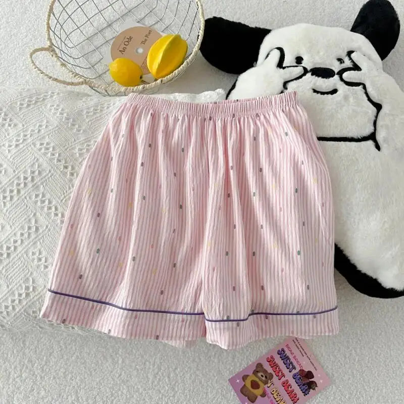 Hello Kitty Striped Pajama Set Sanrio Short Sleeve Shirt and Comfy Shorts Long Pants Leisure Home Clothing Anime Adorable Pink