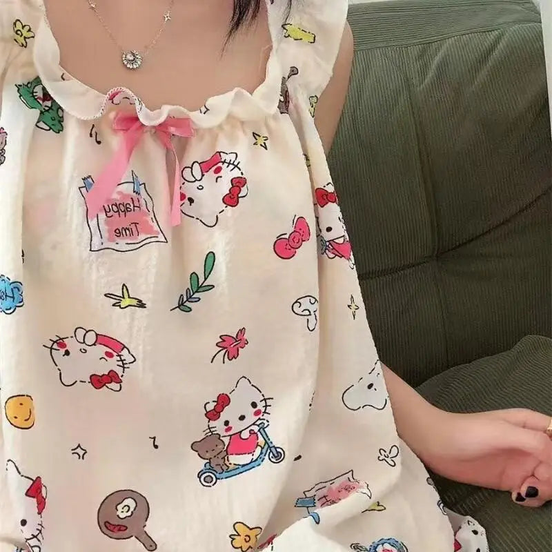 Hello Kitty Pajamas Sanrio Animation Kawaii Sweet Women's Sleeveless Tops Shorts Set Student Pajamas Comfortable Home Clothing