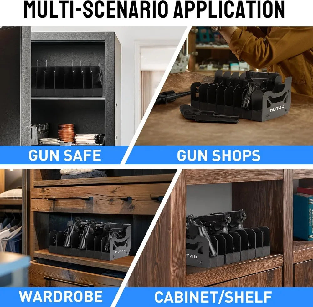 Soft Foam Pistol Rack for Gun Safe, Handgun Stand Organizer, Adjustable Slots, Anti-Scratch, Magnetic Base, 16 Slots
