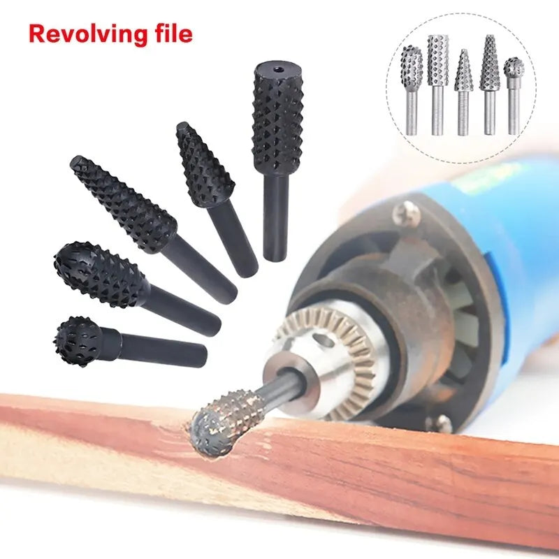5PCS Woodworking Special-shaped Rotary File Wood Carving Knife Woodworking File Grinding Head Embossing Rotary File