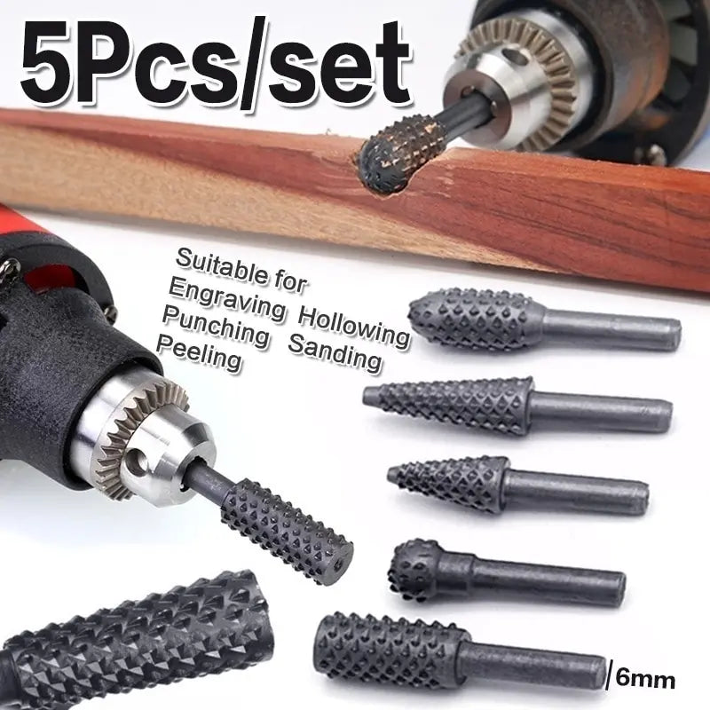 5PCS Woodworking Special-shaped Rotary File Wood Carving Knife Woodworking File Grinding Head Embossing Rotary File